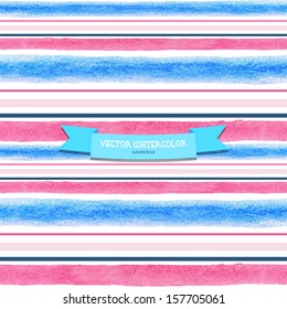 Vector seamless background. Pattern with watercolor stripes.  Hand drawing.