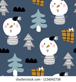 vector seamless background patterns in Scandinavian style,Christmas funny characters and elements fot fabric design, wrapping paper