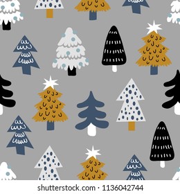 vector seamless background patterns in Scandinavian style,Christmas funny characters and elements fot fabric design, wrapping paper