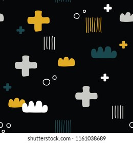 vector seamless background patterns in Scandinavian style,cartoon cute characters  and elements for fabric design, wrapping paper, notebooks covers