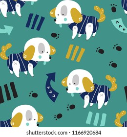 vector seamless background patterns in Scandinavian style,cartoon cute dog characters  and elements for fabric design, wrapping paper, notebooks covers