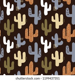 vector seamless background patterns in Scandinavian style,cartoon cute cacti for fabric design, wrapping paper, notebooks covers