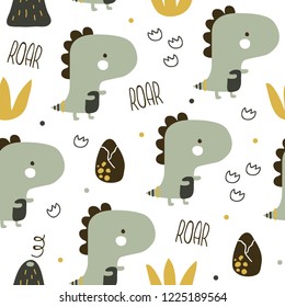 vector seamless background patterns in Scandinavian style,cartoon cute dinosaur characters  and elements for fabric design, wrapping paper, notebooks covers