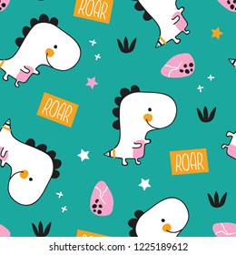 vector seamless background patterns in Scandinavian style,cartoon cute dinosaur characters  and elements for fabric design, wrapping paper, notebooks covers