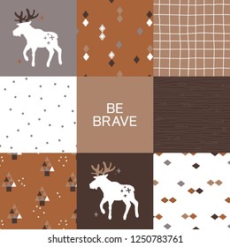 vector seamless background patterns in Scandinavian style for fabric design, wrapping paper