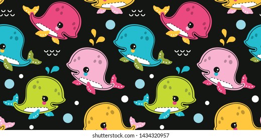 vector seamless background patterns in Scandinavian style,cartoon funny whales characters and elements for kids fabric design, childish wrapping paper