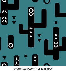 vector seamless background patterns in Scandinavian style,cartoon cute tribal cacti and elements for fabric design, wrapping paper, notebooks covers