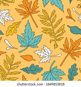 vector seamless background patterns in Scandinavian style,cartoon cute leaves and elements for fabric design, wrapping paper, notebooks covers