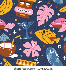 vector seamless background patterns in Scandinavian style,cartoon cute leaves and elements for Hawaiian fabric design, wrapping paper, notebooks covers