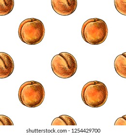 Vector seamless background with peaches on a white background.