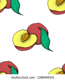 Vector seamless background with peaches on a white background.