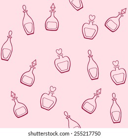 Vector seamless background with perfume bottles. 