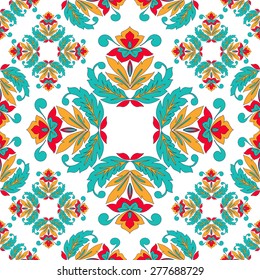 Vector seamless background with persian motif. Vintage oriental pattern. Decorative colorful seamless pattern in mosaic ethnic style. Mediterranean traditional floral decor.