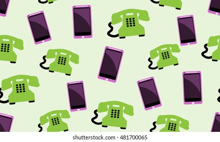 Vector seamless background of phones. Texture consisting of smartphones and phones.