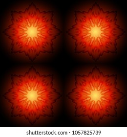 Vector. Seamless background with a picture of Fire flower lava a flame of fire, burning with a bright flame in the shape of a flower .In isolation. 3D, realistic illustrations.