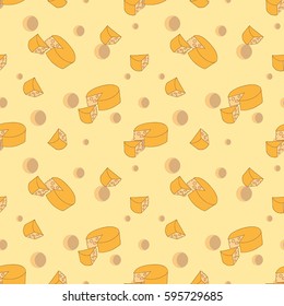 Vector seamless background with pieces of cheese.