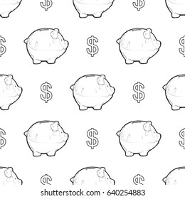 Vector seamless background - Piggy bank