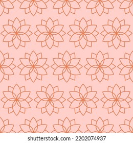 Vector seamless background in pink color. Monochrome graphic design. Decorative geometric flowers. Modern stylish ornament.