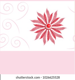 Vector seamless background with a pink decorative flower of watercolor petals and a small bead in the center of a flower.