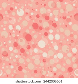 Vector seamless background pink dotted pattern. Simple whimsical minimal earthy 2 tone color texture with overlapping dots. Kids nursery wallpaper or boho bubble dots all over print.