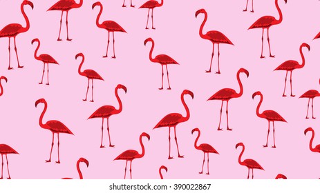 Vector seamless background of pink flamingos. Chaotic Flamingo
