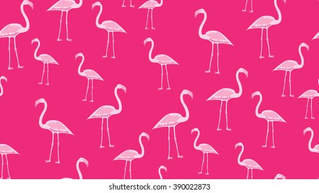 Vector seamless background of pink flamingos. Chaotic Flamingo