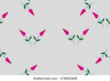 Vector seamless background with pink flowers on a gray background.