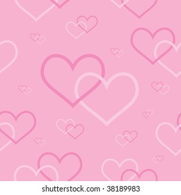 Vector seamless background with pink intertwined hearts.
