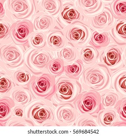 Vector seamless background with pink roses.