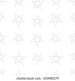 Vector seamless background with pink stars on white