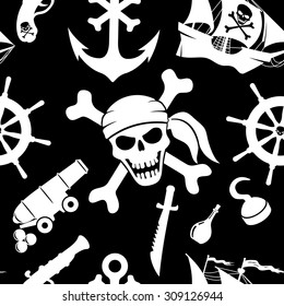 Vector seamless background. Pirate accessories.