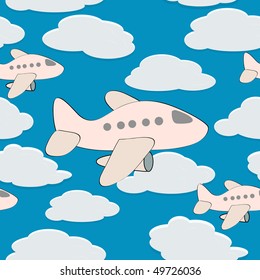vector seamless background with plane.