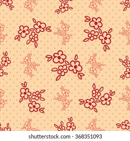 Vector seamless background with polka dots and flowers. Good for Wedding or Valentines Day.