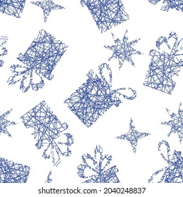 Vector seamless background with presents and stars. Merry Christmas! Happy New year!