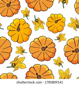 vector seamless background with pumpkins. for processing food, packaging, and paper. holiday background for Halloween and thanksgiving