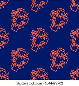 Vector seamless background. red cross on a blue background.