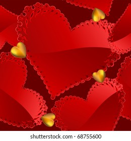 Vector seamless background  with red and gold hearts