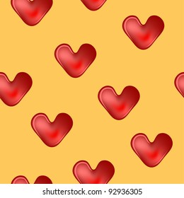 Vector seamless background, red hearts - balloons on a yellow