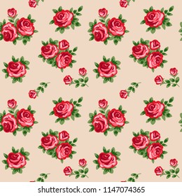 vector seamless background with red roses in retro style
