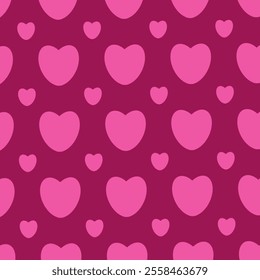 Vector seamless background with repeating hearts. Romantic background with big and small hearts. Seamless background, love, romance, valentine. Monochromatic.