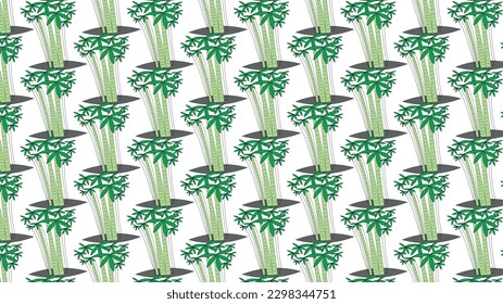Vector seamless background with repeating pattern. Hand drawn simple drawing with bamboo plant. Tree, bamboo, leaves, trunk. Environment, fabric, pattern, shape, paper, wrapping. Repeating pattern.