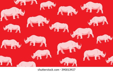 Vector seamless background of rhinos. Chaotic rhinos
