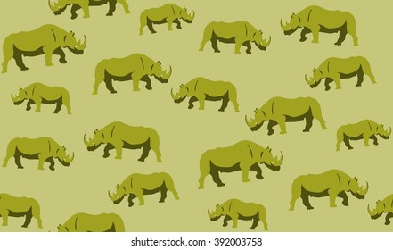 Vector seamless background of rhinos. Chaotic rhinos