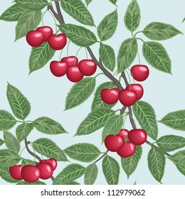 Vector seamless background with ripe red cherries