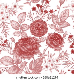 Vector seamless background. Rose, peony. Design for fabrics, textiles, paper, wallpaper, web. Retro. Vintage. Floral ornament. Victorian style.