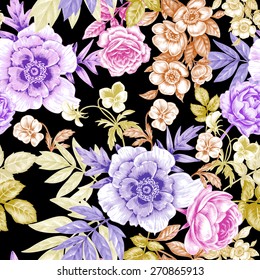 Vector seamless background. Rose, peony. Design for fabrics, textiles, paper, wallpaper, web. Retro. Vintage. Floral ornament. Victorian style.