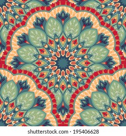 Vector seamless background with a round ornament. Beautiful floral pattern in vintage oriental style.