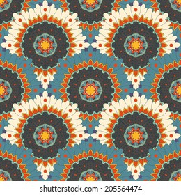 Vector seamless background with a round ornament. Beautiful floral pattern in vintage style. 