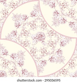 Vector seamless background. Round patterns of victorian garden roses. Hand drawing in vintage style. 