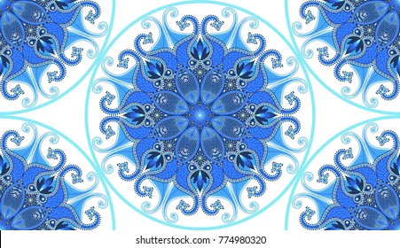 Vector seamless background. Round patterns with paisley. 